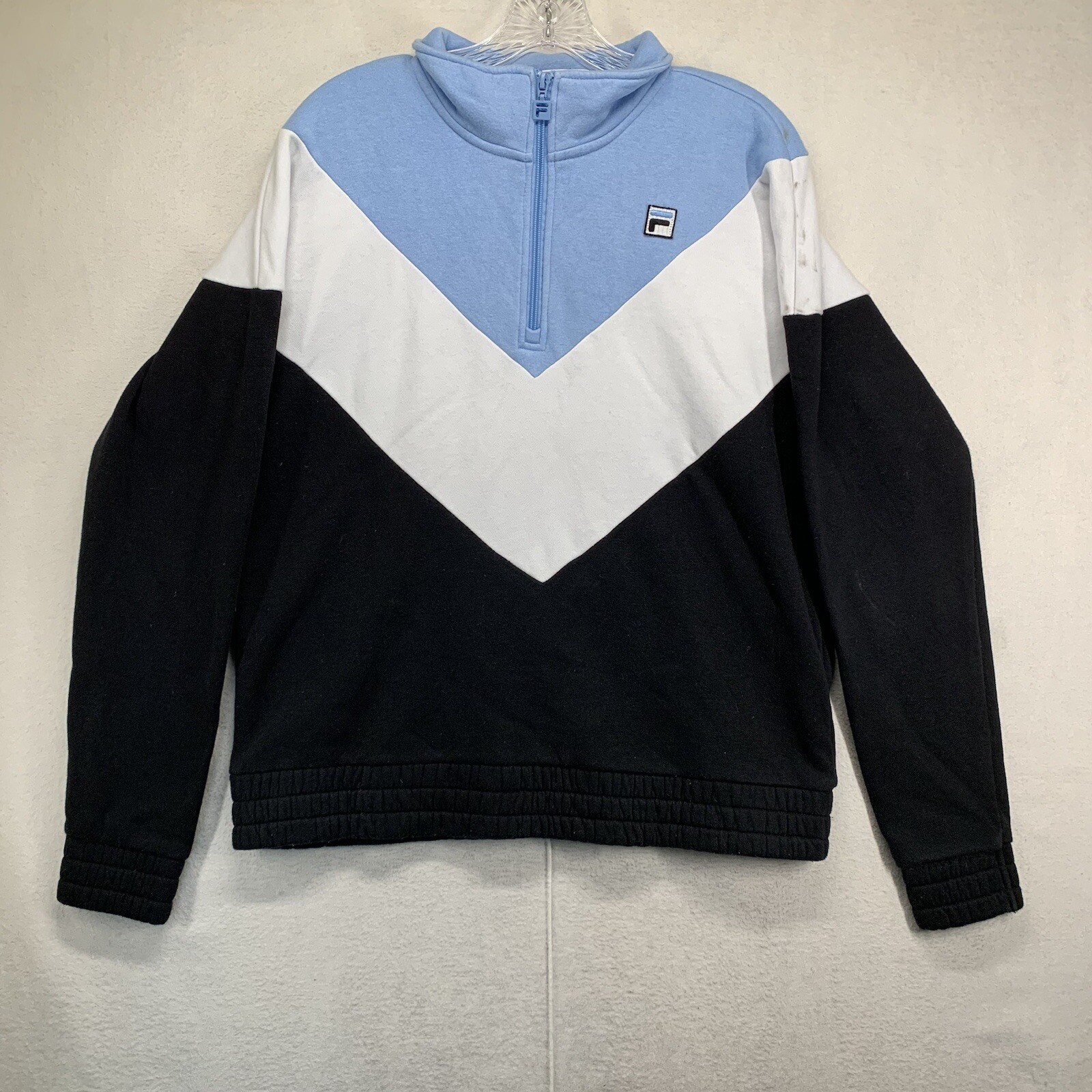 Giacca sportiva da pista Fila donna full zip righe anteriori nero bianco nero blu L