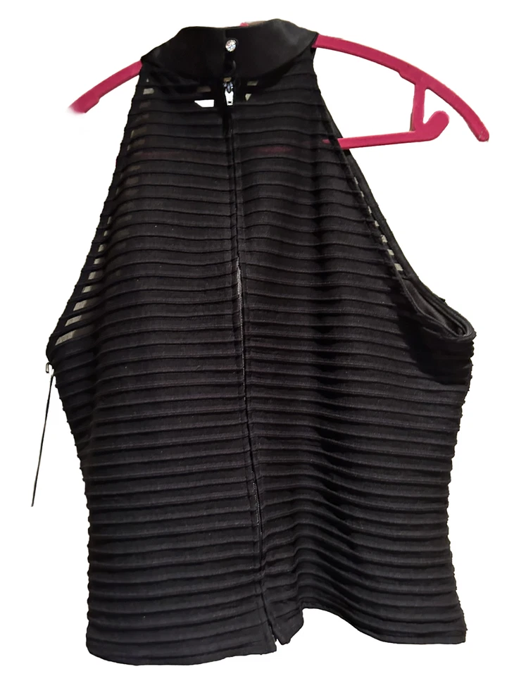 👚🖤JS Collection Black/sheer Sleeveless ZipUp Top - Size 12 - Image 4 of 4