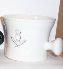 Apothecary Handled CLASSIC CERAMIC PORCELAIN SHAVE MUG BOWL CUP, Cream/White