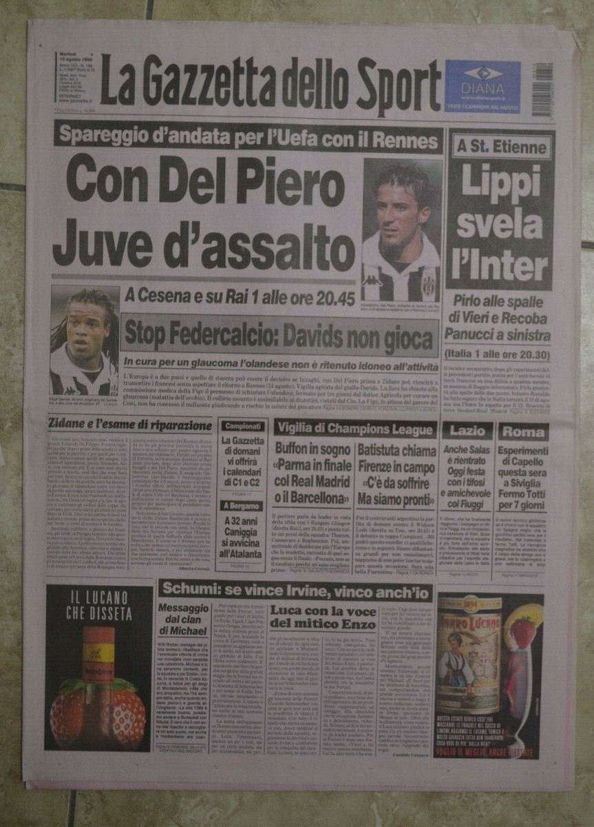 Zeitschrift Dello Sport 18 August 1999 Juventus Vince Trophäe Luigi