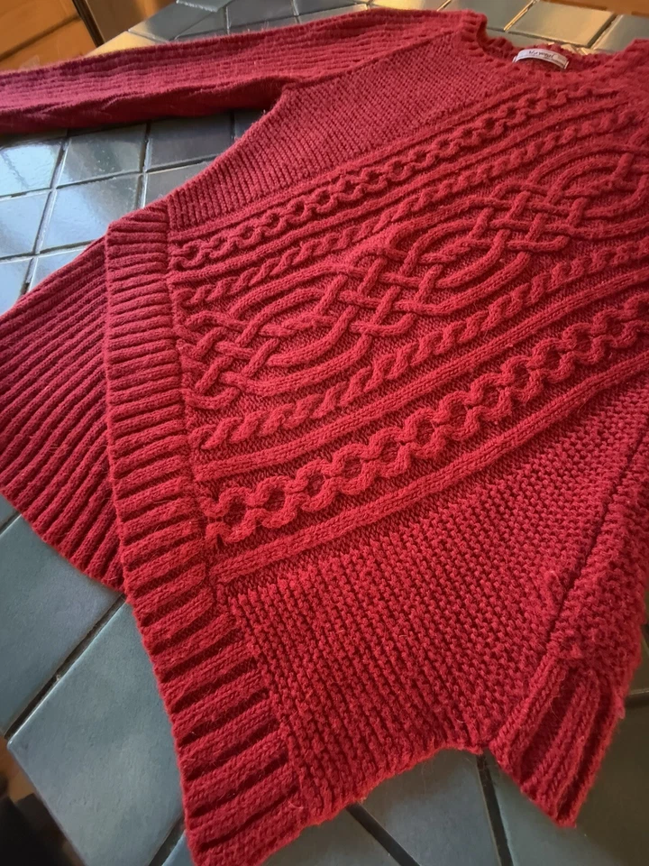 MAYORAL Asymmetrical ~Cardinal Red~ Cable Knit Alpaca Blend Sweater Girls Sz 7! - Image 2 of 4