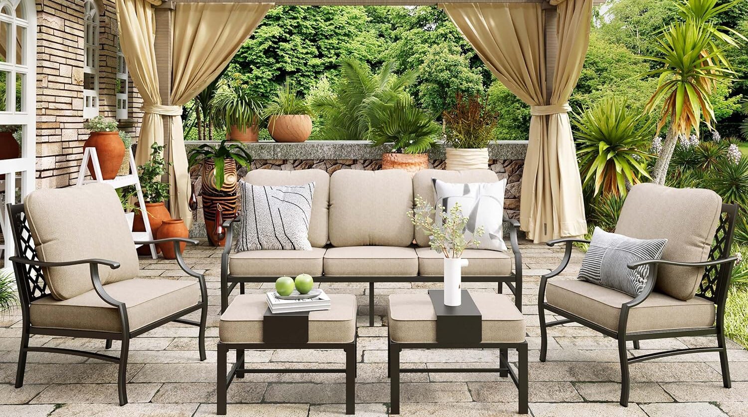5 Piece Patio Furniture Set Outdoor Conversation Set w/ Metal Chair for Backyard