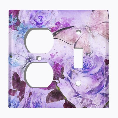 Metal Light Switch Cover Wall Plate Butterfly Flower White Rose Purple ROS013