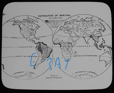 GLOBAL ANNUAL RAINFALL 1895 Magic Lantern Slide ILLUSTRATION GLOBAL WARMING
