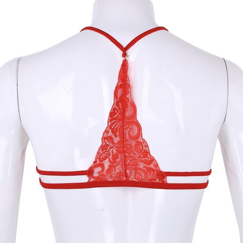 Men Sissy Lace See Through Bra Wire-Free Bralette Y-shape Tops Cosplay Costume - Picture 32 of 38