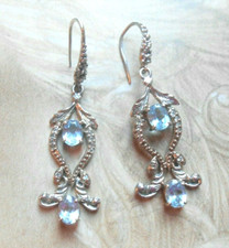Boucles D'oreilles En Argent Sterling Avec Aigue-marine Naturelle - Dormeuses élégantes