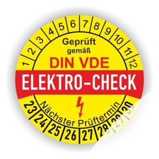 Pr&uuml;fplaketten VDE Elektro Check E-Pr&uuml;fung Plaketten Wartungsetiketten &Oslash;: 30mm