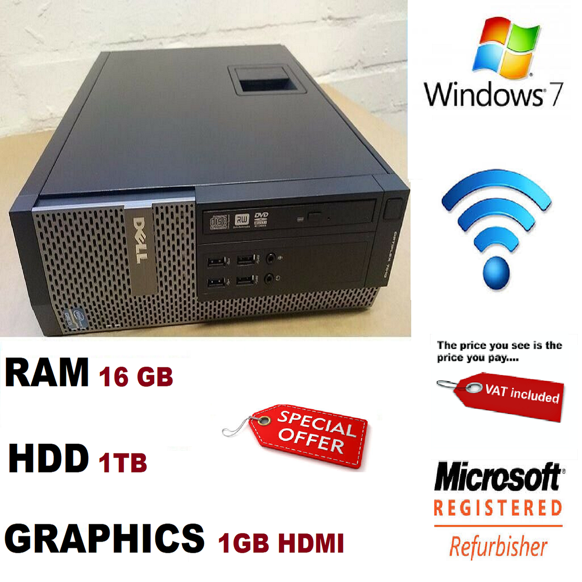 Dell OptiPlex 7010 SFF Intel Core i5 3rd Gen 16GB,1TB,1GB HDMI