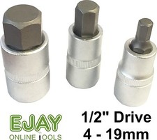 4mm to 19mm 1/2in Drive Hexagon Key Sockets - Chrome Vanadium with Satin Finish