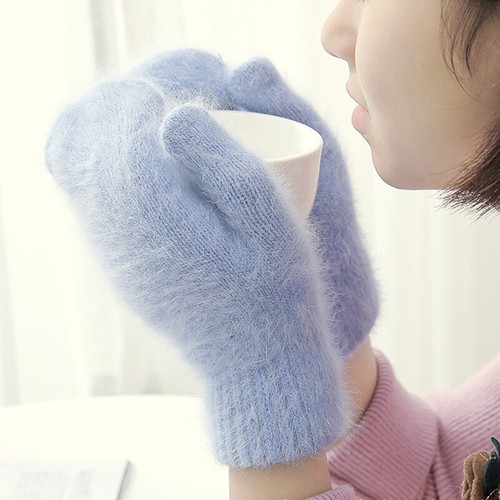 Women's Faux Rabbit Fur Gloves Full Mitten Thicken Winter Warm Wrist Mittens - Picture 21 of 34