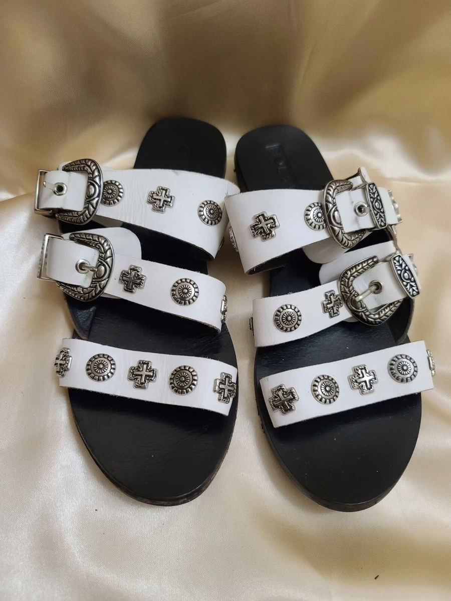 Sol Sana Estwood Slide Sandals Womens 6 White Hite Leather SZ 37