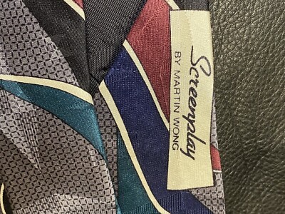 Cravate En Soie 100% Martin Wong - Motif Géométrique Gris, Noir, Rouge, Blanc - 3,75 X 58 Pouces