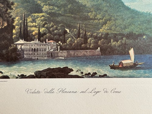 Pliniana Lake Como Italy Embossed Litho Etching Art Print VTG NOS Made in Italy - Picture 3 of 9