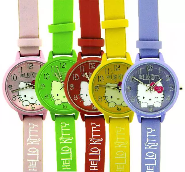 Regreso Raza humana empujar Reloj HELLO KITTY HK.7539LT Cuero Rosa Amarillo Verde Purple Chica  Coloreado | eBay