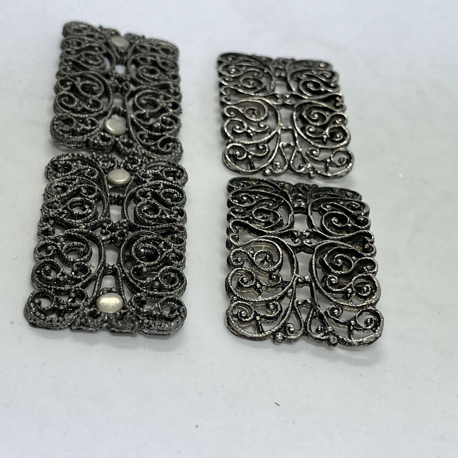 Vintage Silver Tone Ornate Shoe Clips Buckle Metal Pair Rectangle Set Of 2