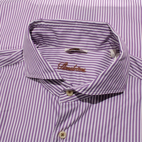 Stenstroms NWOT Fitted Casual Button Down Shirt Size L in Purple & White Stripes
