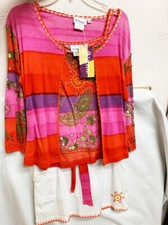 New Girl's 3pc Orange Pink Top Jacket White Skirt Summer Outfit Set Size 14