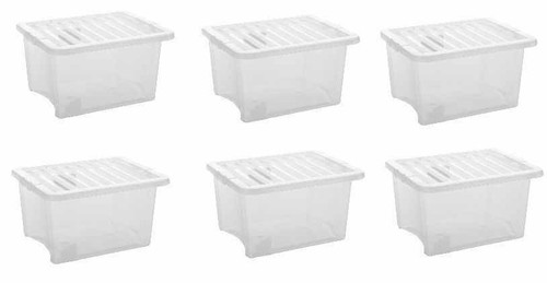 PLASTIC STORAGE BOX CONTAINER 35 LTR STACKABLE CLEAR TRANSPARENT BOXES WITH LIDS - Picture 7 of 7