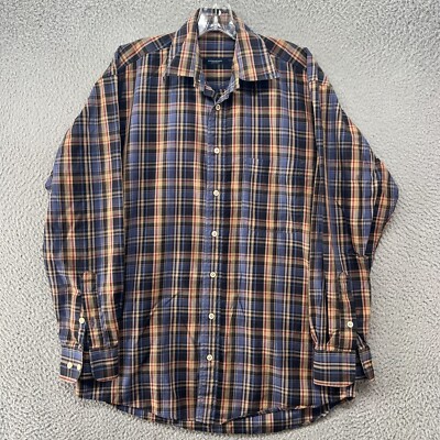 Burberry Shirt Mens Medium Blue Brown Button Up Cotton Check Long Sleeve