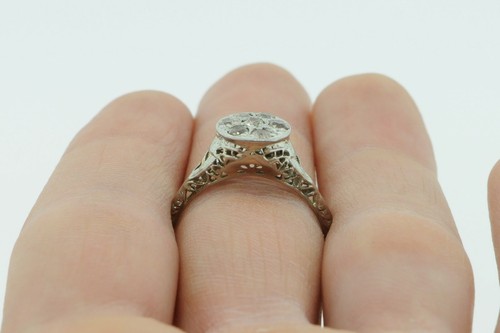Art Deco (ca. 1920) 14K and Platinum 7 European Cut Diamond Cluster Ring Size 10 - Picture 6 of 7