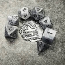 Sage's Stones - Ancient Silver Stone Black Ink Acrylic Polyhedral Dice Set