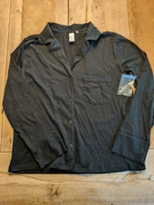 Victoria’s Secret Pure Black Logo MEDIUM SHORT Knit Long Sleep Sleep Top VS