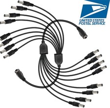 Universal 2X 1 Female to 8 male 5.5x2.1mm DC Power Cable Wire Splitter CCTV Cams