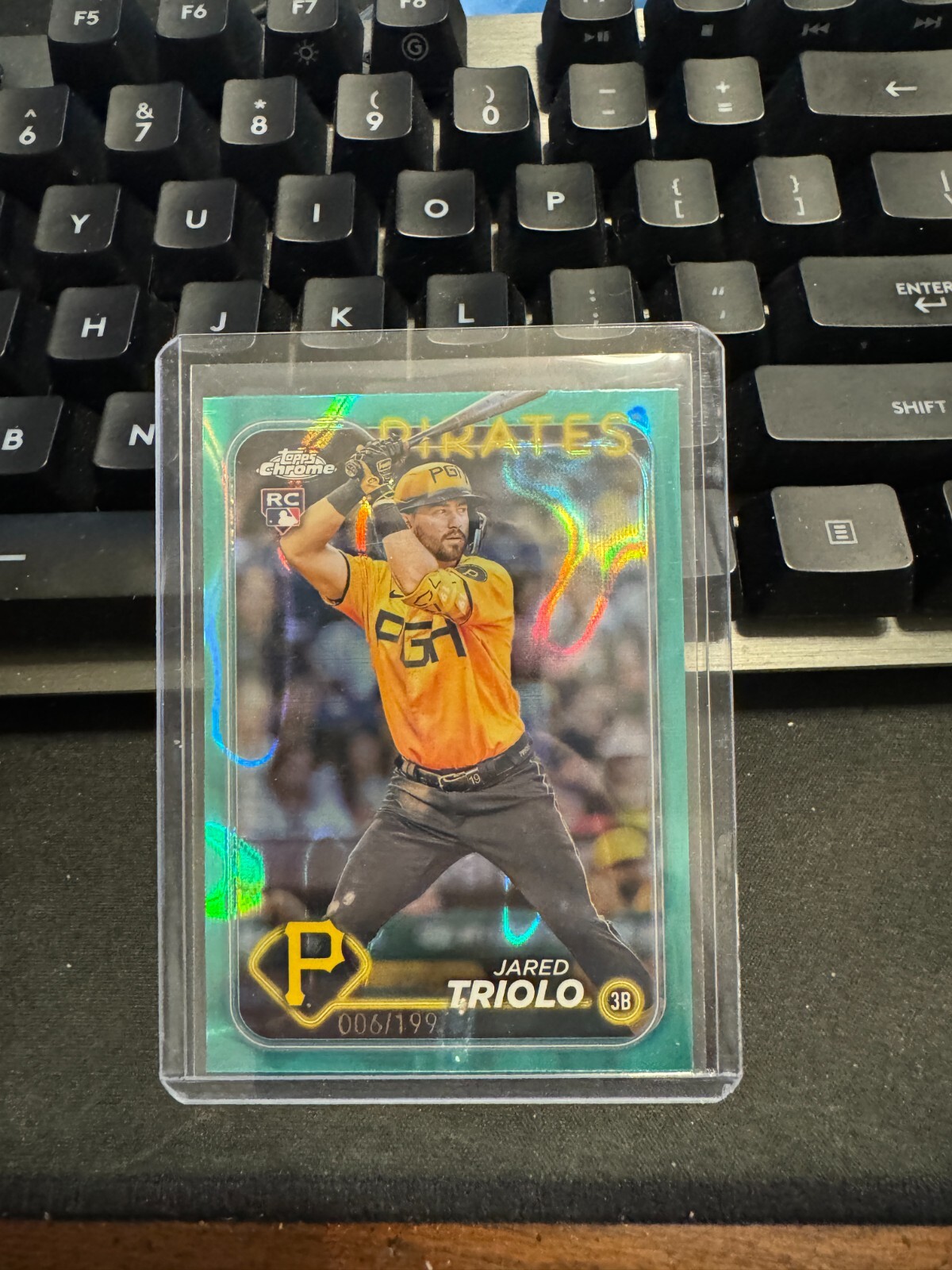 2024 Topps Chrome #79 Jared Triolo Aqua RayWave Refractor /199 - Pirates