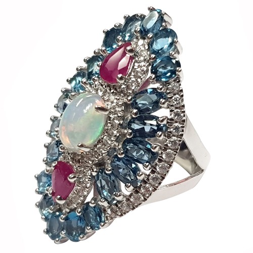 Meher's Jewelry Ethiopian Opal & London Blue Topaz Gemstone Sterling Silver Ring - Picture 1 of 4