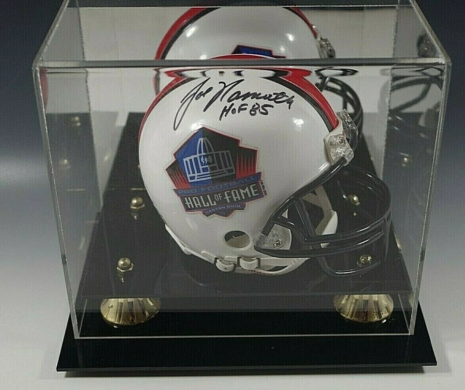 JOE NAMATH MINI HELMET AUTOGRAPH SIGNED 1985 H.O.F. JSA CERT. WITH DISPLAY - Image 3 of 4