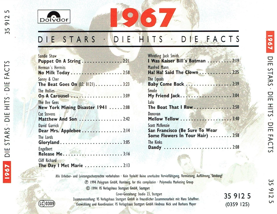 (CD) Die Stars Die Hits Die Facts 1967 - Equals, Smoke, Lulu, Lords, Cat Stevens - Bild 2 von 2
