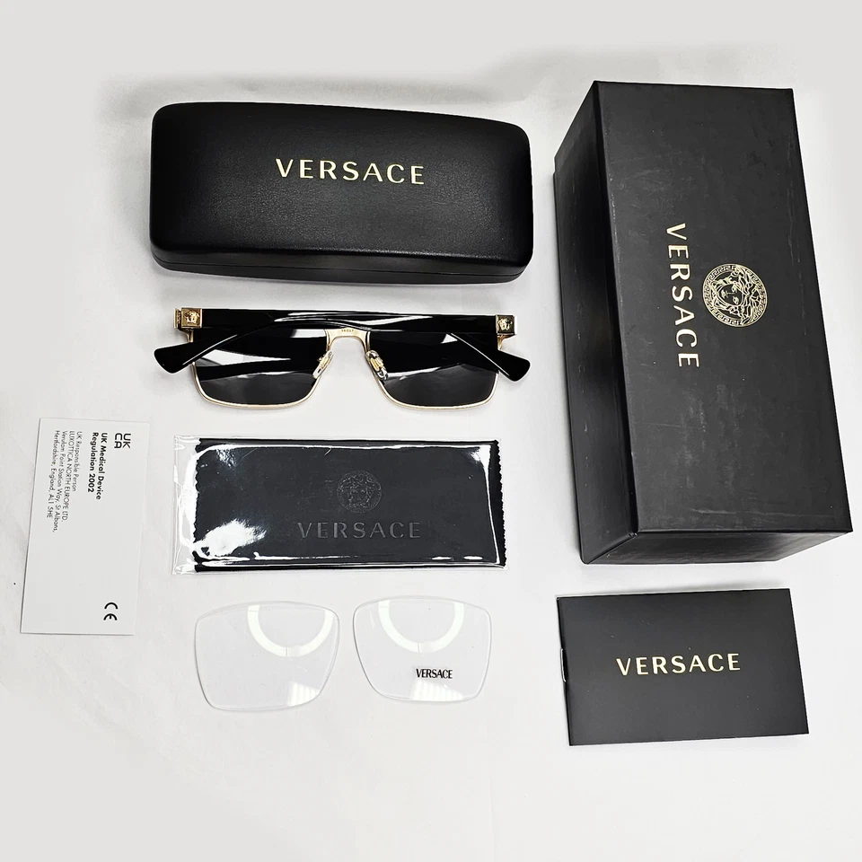 Versace Sunglasses Black Gold Square Metal Glossy MOD VE 1285 1002 56mm [B] - Image 2 of 4