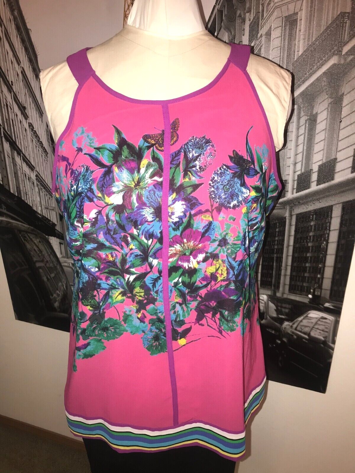 NICOLE BY NICOLE MILLER BRIGHT PINK FLORAL PRINT SLEEVELESS TOP SIZE XL |  eBay