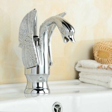 Polished Chrome Bathroom Basin Faucet Swan Style Deck Mount Hot and Cold Mixer
