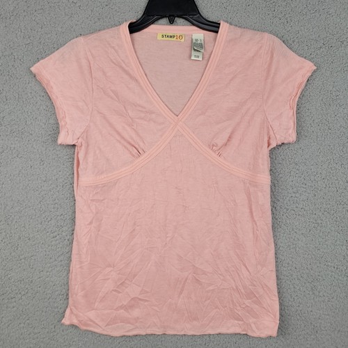 Stamp 10 Tops Womens Size Large Solid Pink V-Neck Short Sleeve T-Shirt  - Bild 1 von 8
