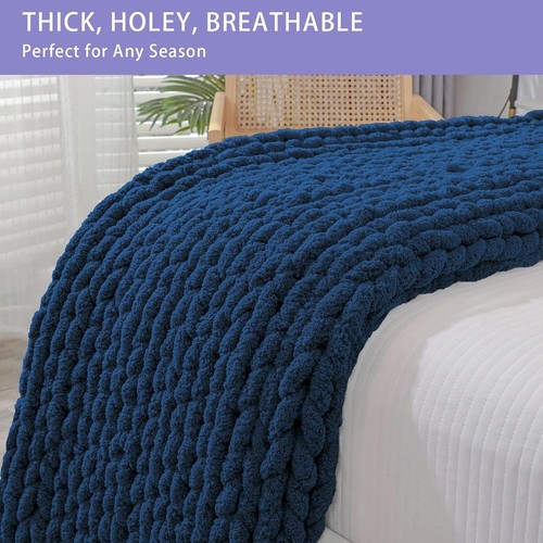 Cozy Hand Knitted 40x40'' Chunky Chenille Throw Blanket - Ideal for All Seasons - Picture 8 of 10