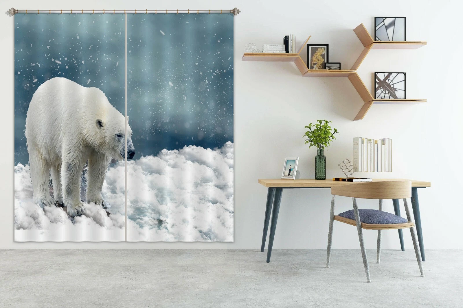 3D Polar Bear Snow ZHUA279 Animal Blockout Photo Curtain Fabric Window Zoe