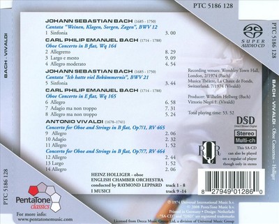 RAYMOND LEPPARD BACH: SINFONIAS FROM CANTATAS; C.P.E. BACH, VIVALDI: OBOE CONCER