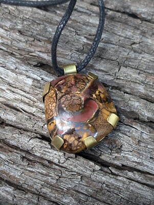 Australian Yowah Solid Boulder Opal Hand Made Artisan Brass Necklace .A46c