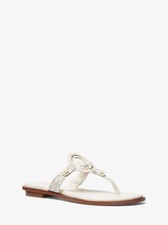 Michael Kors Aubrey Cutout Signature Logo Leather T-Strap Sandal Vanilla 155.00
