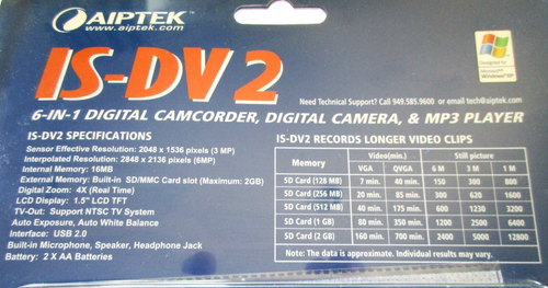 Aiptek IS-DV2 6 in 1 Digital Camcorder Camera & MP3 Player MPEG-4 Voice Recorder - Picture 6 of 10