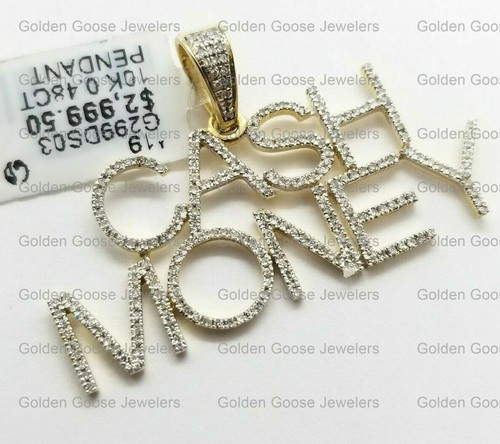 10K Yellow Gold Genuine Natural Diamonds CASH MONEY Name Plate Pendant Charm - 第 1/10 張圖片