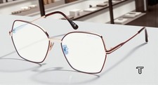 Tom Ford FT5876 B 028 Metal Rose Gold Blue Block Lens 56 mm Women's Eyeglasses