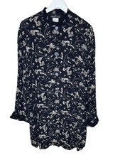 Vintage 90s Y2K Carole Little Black Floral Tunic Blouse Dress, Size 10