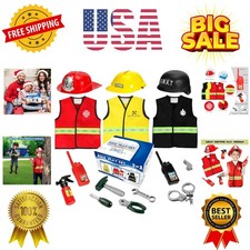 Boys Dress up Trunk Costumes Set,15pcs Pretend Role Play Set Fireman, Police,...