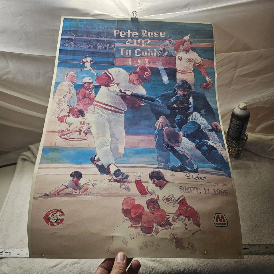 Vintage Original Poster 1985 Pete Rose Marathon Oil 4192 Hits Cincinnati Reds - Image 2 of 4