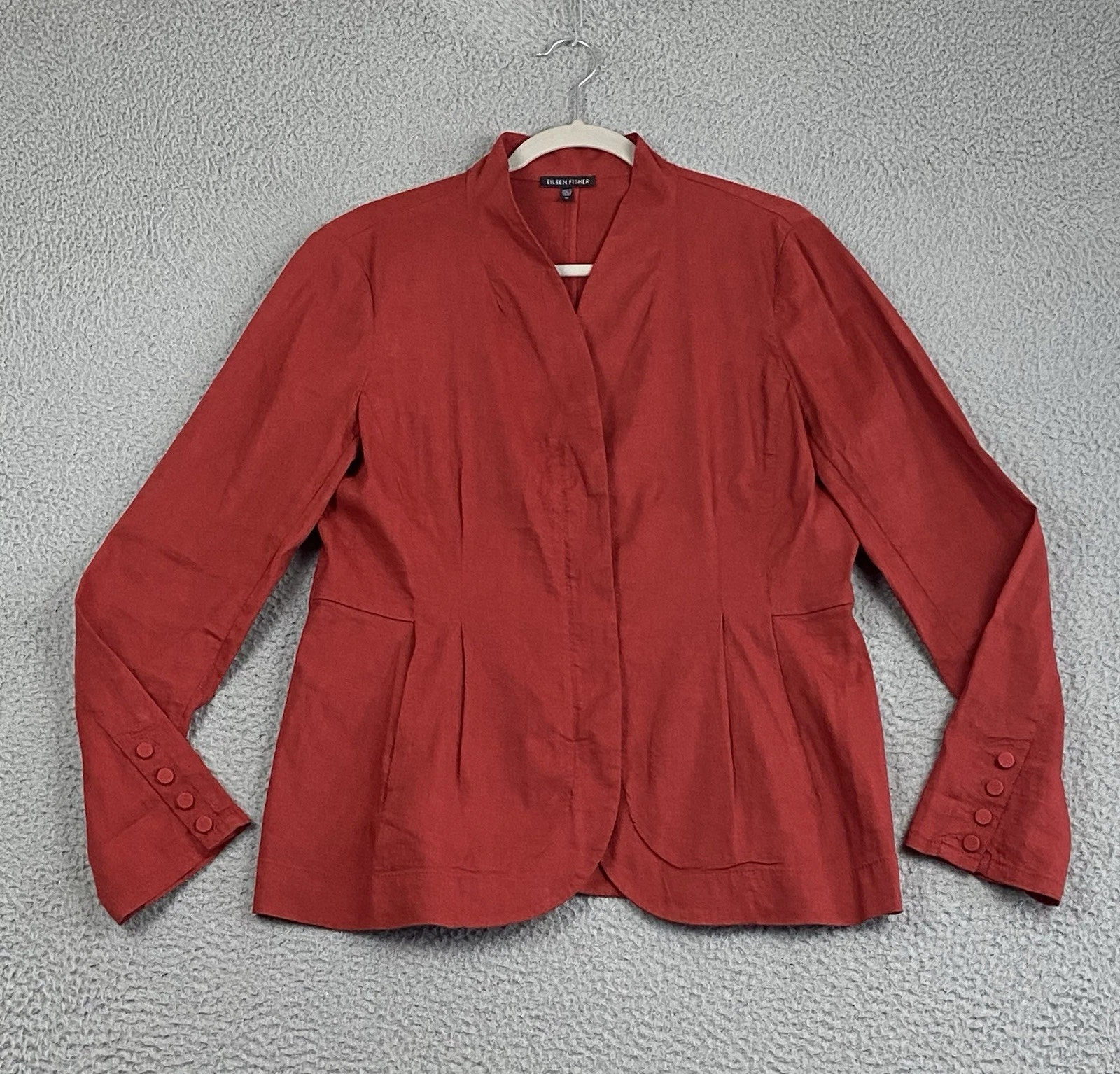 Eileen Fisher Peplum Zip Jacket Size M Red Long Sleeve Stretch Italian Linen EXC