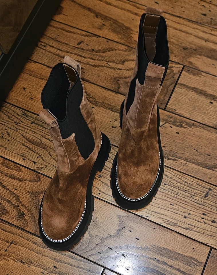 3.1 Phillip Lim Kate Suela Combate Chelsea Botas Montura Marrón Gamuza Talla 37.5 Foto 2 de 4