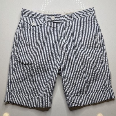 Engineered Garments Size 30 Seersucker Stripe Navy White Cotton Shorts USA Made