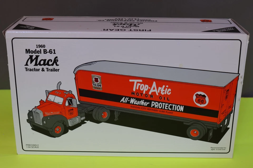 First Gear Phillips 66 1960 Mack B-61 Truck Trailer Trop-Artic 1:34 NEW 19-1722 - Image 2 of 4